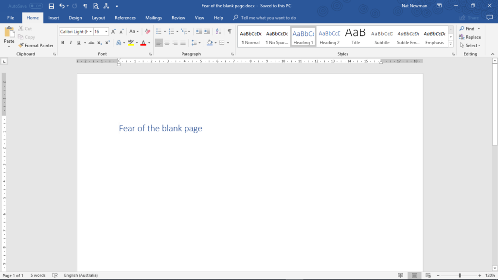 overcoming fear of the blank page - start by writing your headline