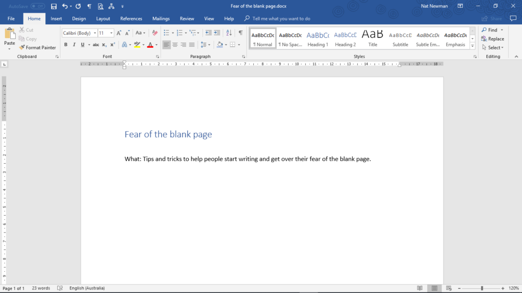 overcoming fear of the blank page - what is the goal of your article