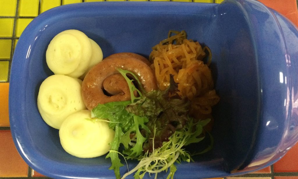 Sausage and mash, part of the Crazy Lunch menu. Photograph: Shaun Walker for the Guardian